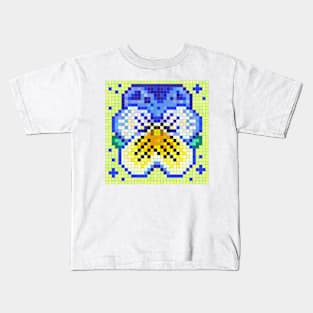 Celestial Blue And Yellow Pansy Pixel Art Kids T-Shirt